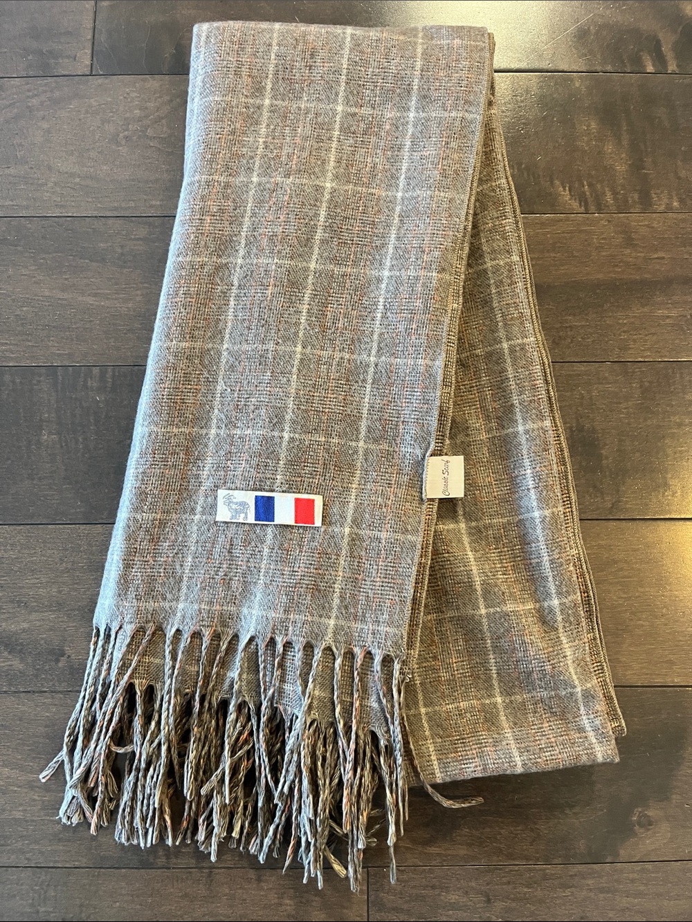 Classic Scarf Brown Beige Windowpane Plaid Fringe Scarf